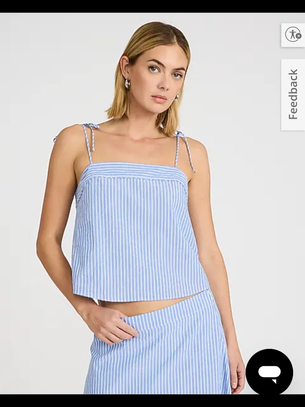 Light Blue Stripe Tie-Shoulder Crop Top